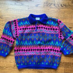VTG Vintage 80s 90s Colorful Benetton Thick Wool Sweater Sz 46 XL Small Flaw